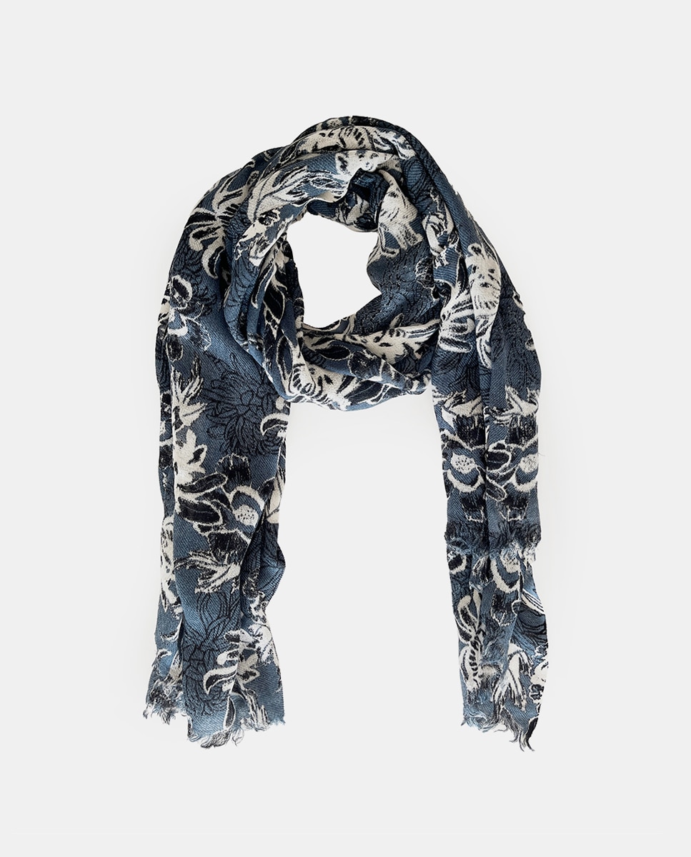 Pañuelo de lana con estampado floral - Abbacino - Azul / Blanco Azul / Blanco-3