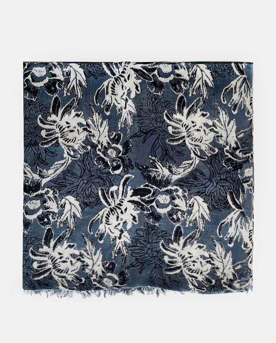 Pañuelo de lana con estampado floral - Abbacino - Azul / Blanco Azul / Blanco-2