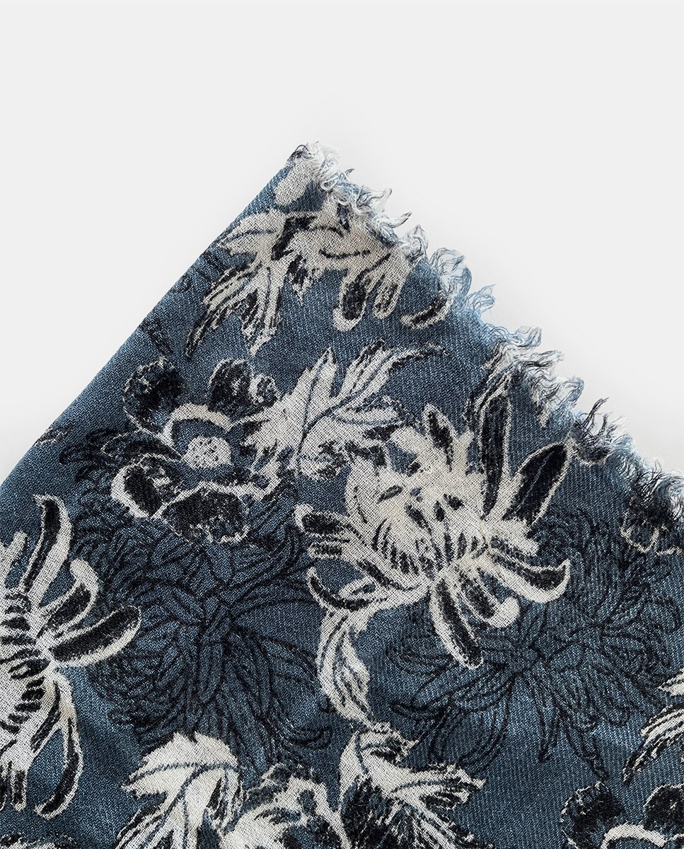 Pañuelo de lana con estampado floral - Abbacino - Azul / Blanco Azul / Blanco-5