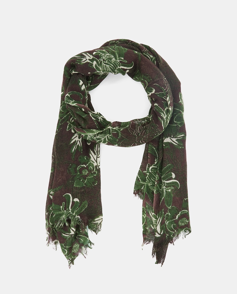 Pañuelo de lana con estampado floral - Abbacino - Verde oscuro Verde oscuro-3