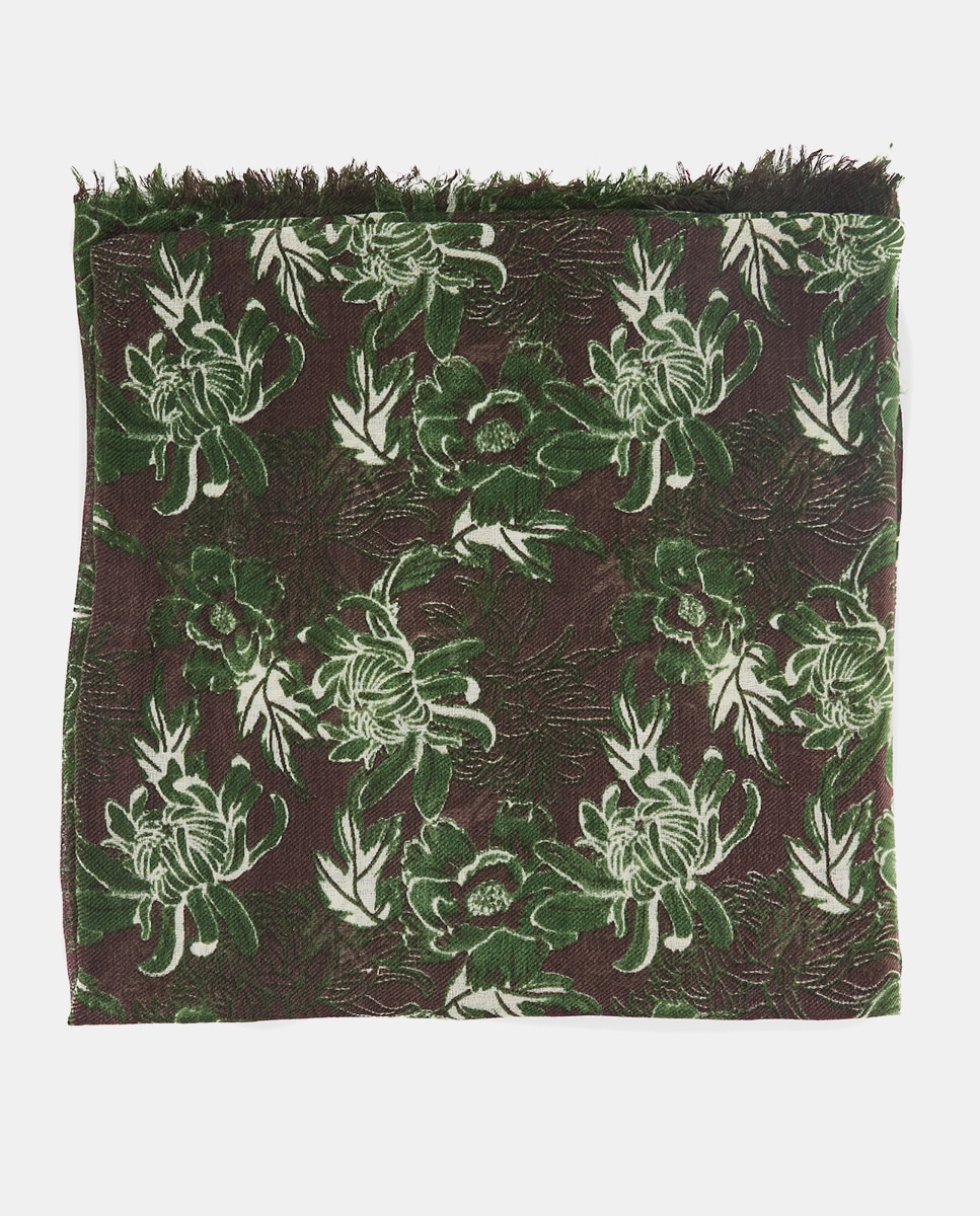 Pañuelo de lana con estampado floral - Abbacino - Verde oscuro Verde oscuro-2