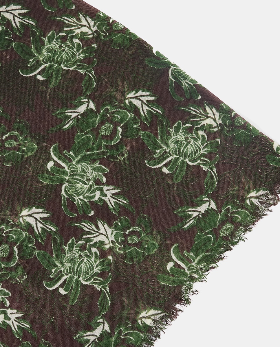 Pañuelo de lana con estampado floral - Abbacino - Verde oscuro Verde oscuro-5