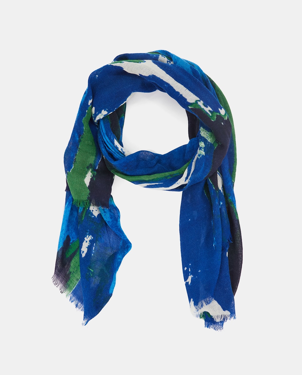 Pañuelo de lana con estampado abstracto - Abbacino - Azul / Verde Azul / Verde-3