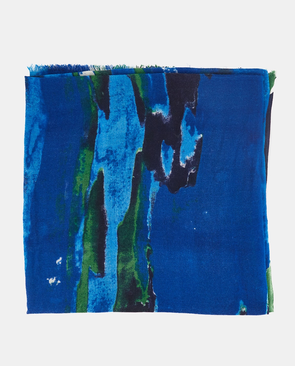 Pañuelo de lana con estampado abstracto - Abbacino - Azul / Verde Azul / Verde-2