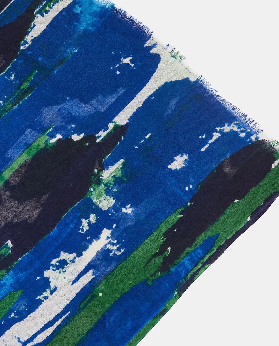 Pañuelo de lana con estampado abstracto - Abbacino - Azul / Verde Azul / Verde-5