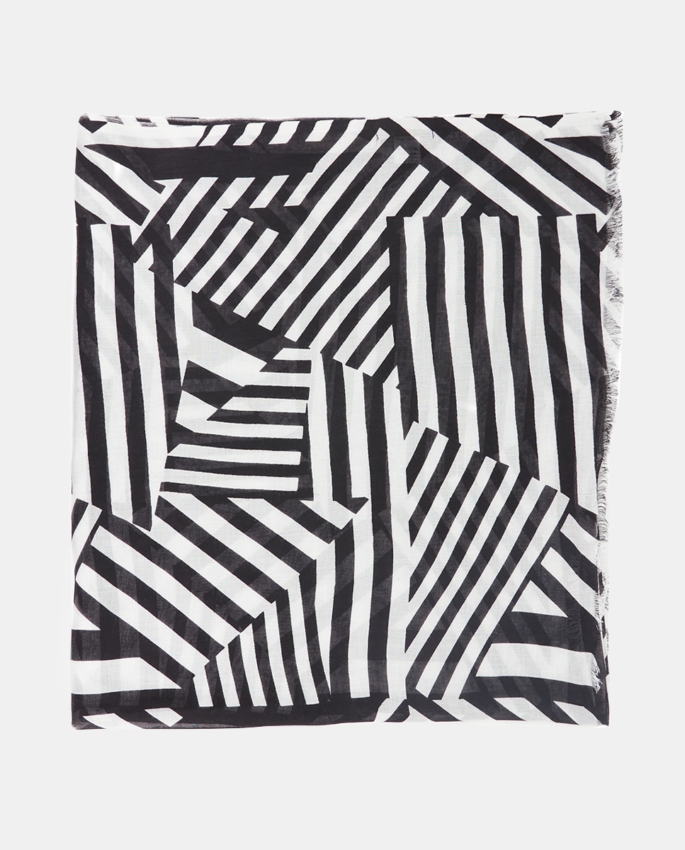 Pañuelo de viscosa con estampado lineal - Abbacino - Negro / Blanco Negro / Blanco-1