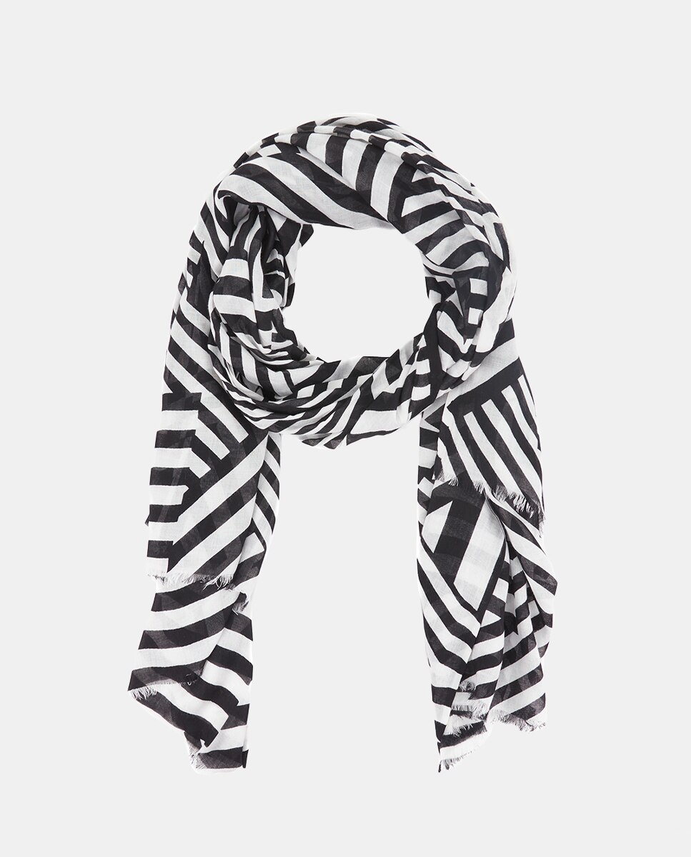 Pañuelo de viscosa con estampado lineal - Abbacino - Negro / Blanco Negro / Blanco-3