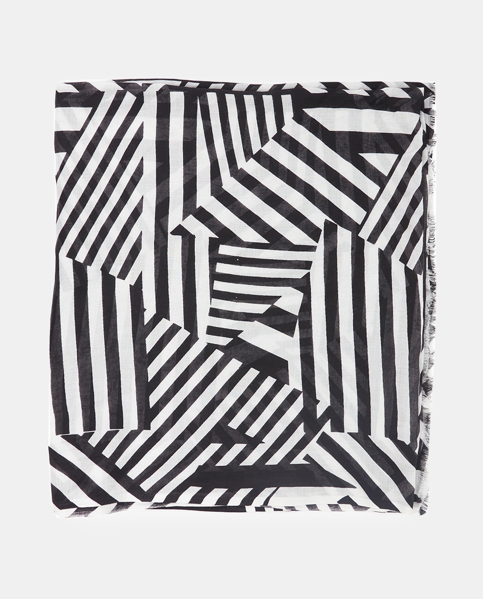 Pañuelo de viscosa con estampado lineal - Abbacino - Negro / Blanco Negro / Blanco-2