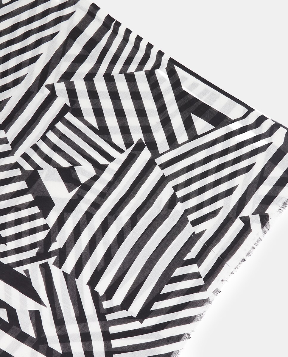 Pañuelo de viscosa con estampado lineal - Abbacino - Negro / Blanco Negro / Blanco-5