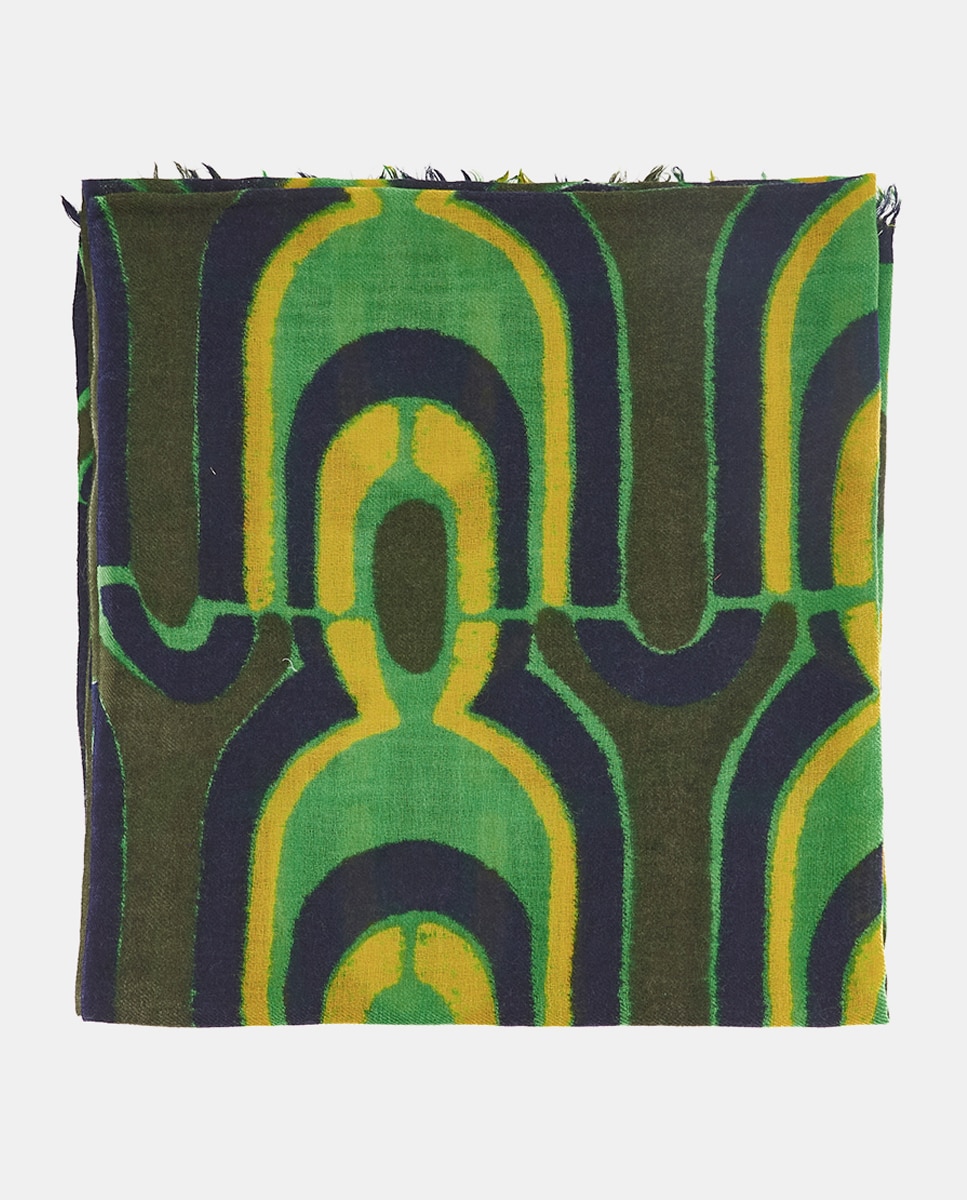 Pañuelo de lana con estampado geométrico - Abbacino - Negro / Verde Negro / Verde-1