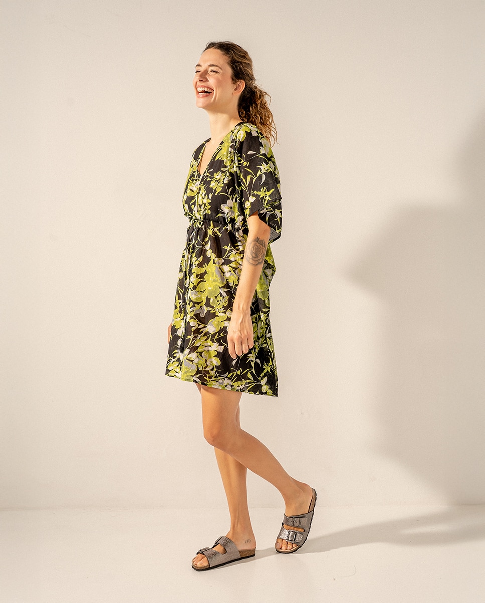 Caftán de algodón con estampado floral - Abbacino - Negro Negro-1