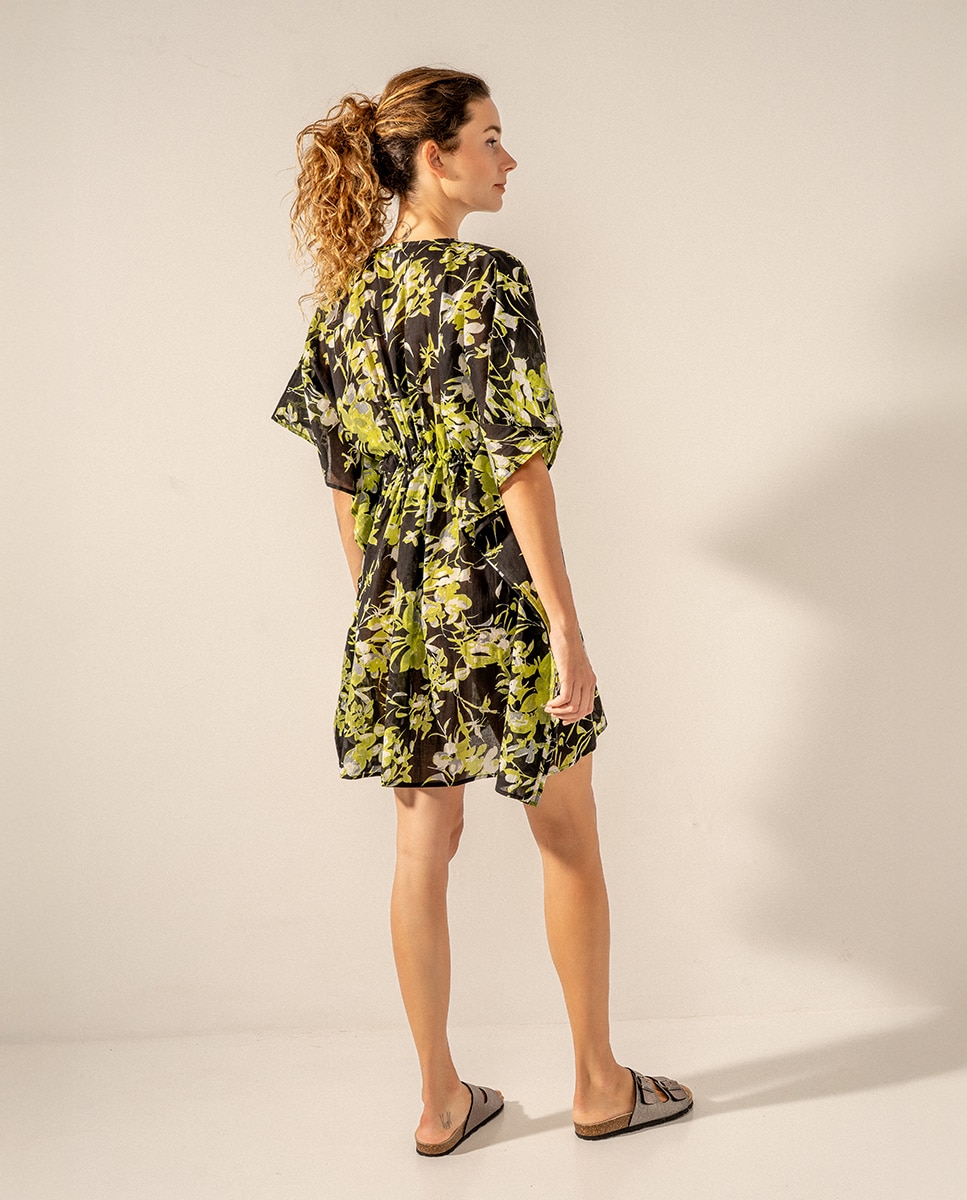 Caftán de algodón con estampado floral - Abbacino - Negro Negro-2