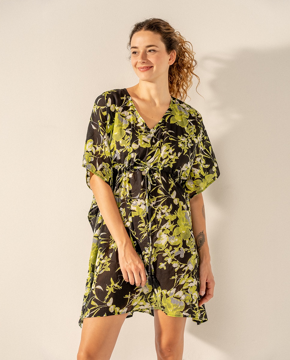Caftán de algodón con estampado floral - Abbacino - Negro Negro-3