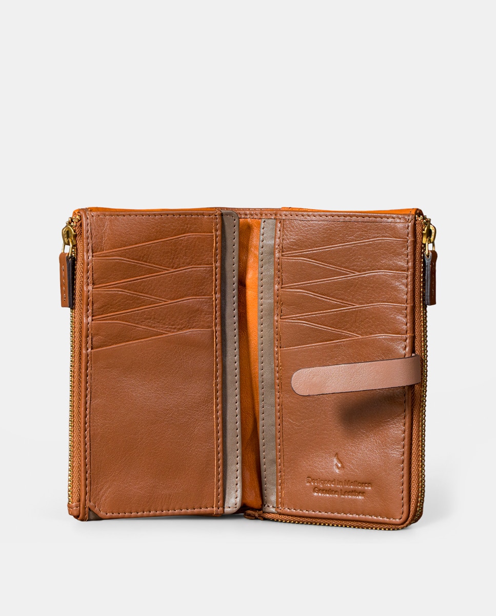 Cartera mediana de mujer en piel cognac - Abbacino - Marrón Marrón-3