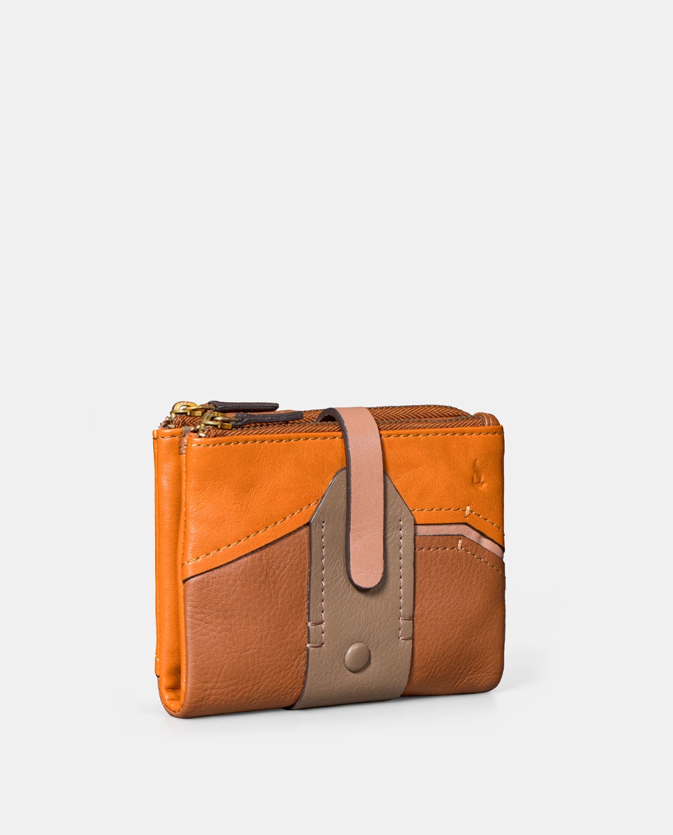 Cartera pequeña de mujer en piel cognac - Abbacino - Marrón Marrón-4