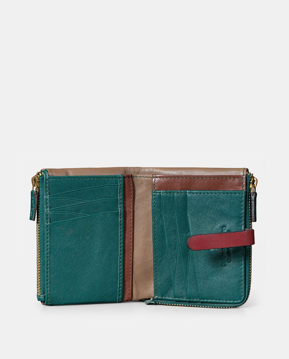 Cartera pequeña de mujer en piel cognac - Abbacino - Verde Verde-3