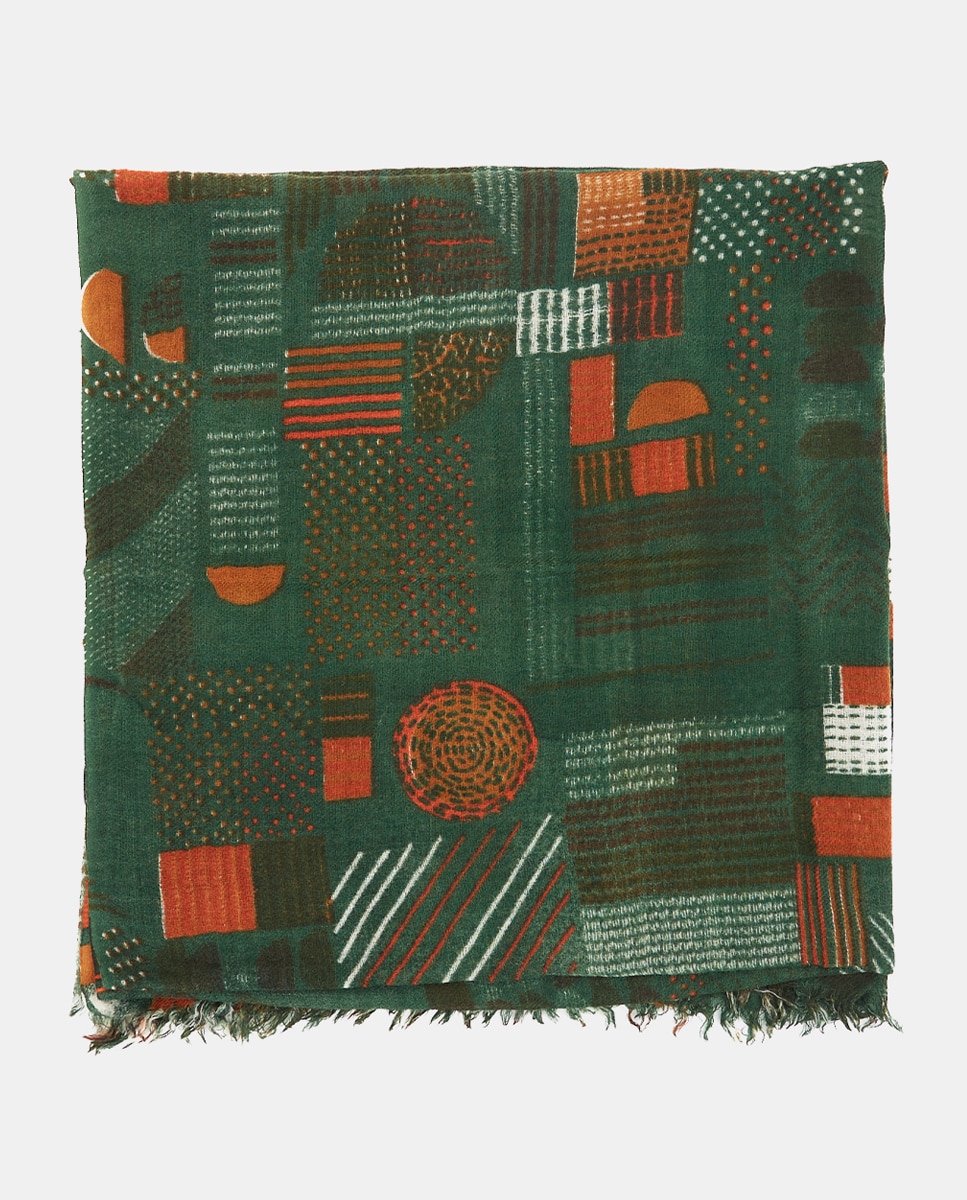 Pañuelo de lana con estampado geométrico burdeos - Abbacino - Multicolor Multicolor-3