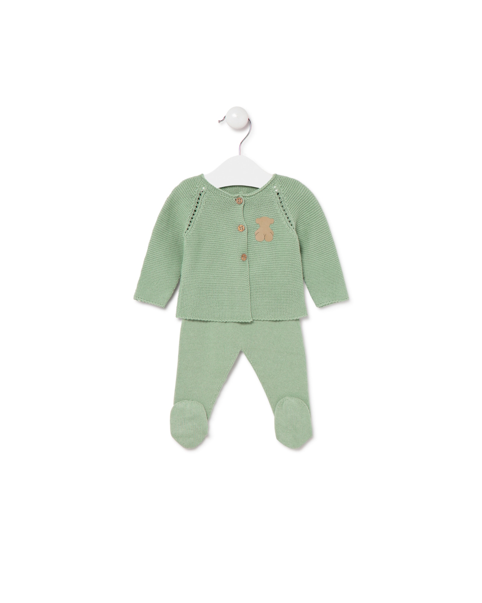 Conjunto de punto de bebé niña con jersey y polaina - Tous - Verde Verde-1