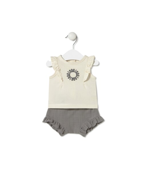 Imagen 0 de Conjunto de bebé niña 2 piezas con volantes de algodón teñido