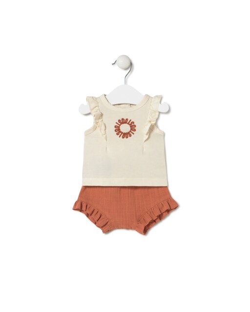 Imagen 0 de Conjunto de bebé niña 2 piezas con volantes de algodón teñido