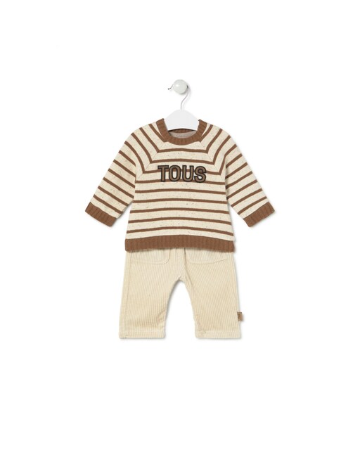 Imagen 0 de Conjunto de bebé con jersey a rayas y pantalón de pana