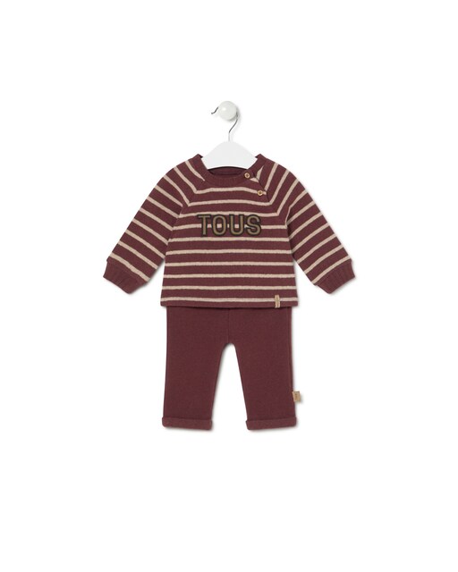 Imagen 0 de Conjunto de bebé con jersey a rayas y pantalón de punto