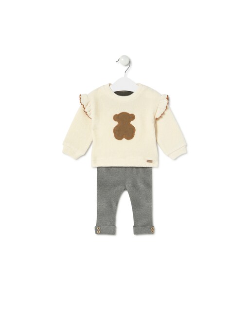 Imagen 0 de Conjunto de bebé de sudadera con oso y legging a rayas