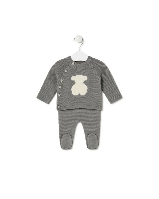 Imagen 0 de Conjunto de bebé en algodón orgánico liso de punto tricotado