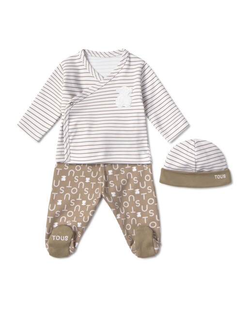 Imagen 0 de Conjunto de bebé de recién nacido en algodón a rayas combinado con estampado