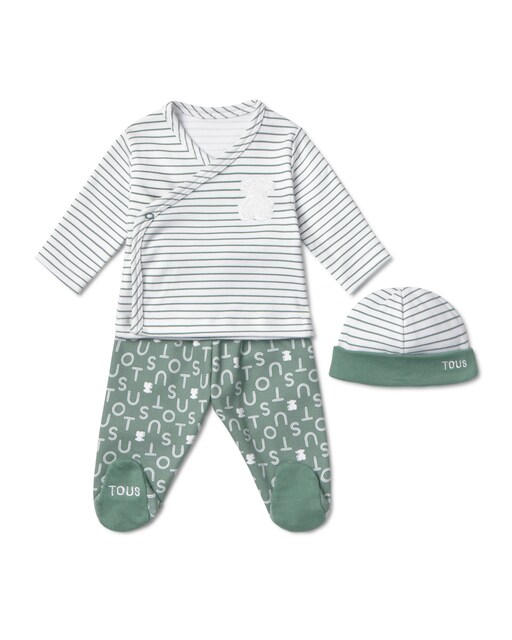 Imagen 0 de Conjunto de bebé de recién nacido en algodón a rayas combinado con estampado