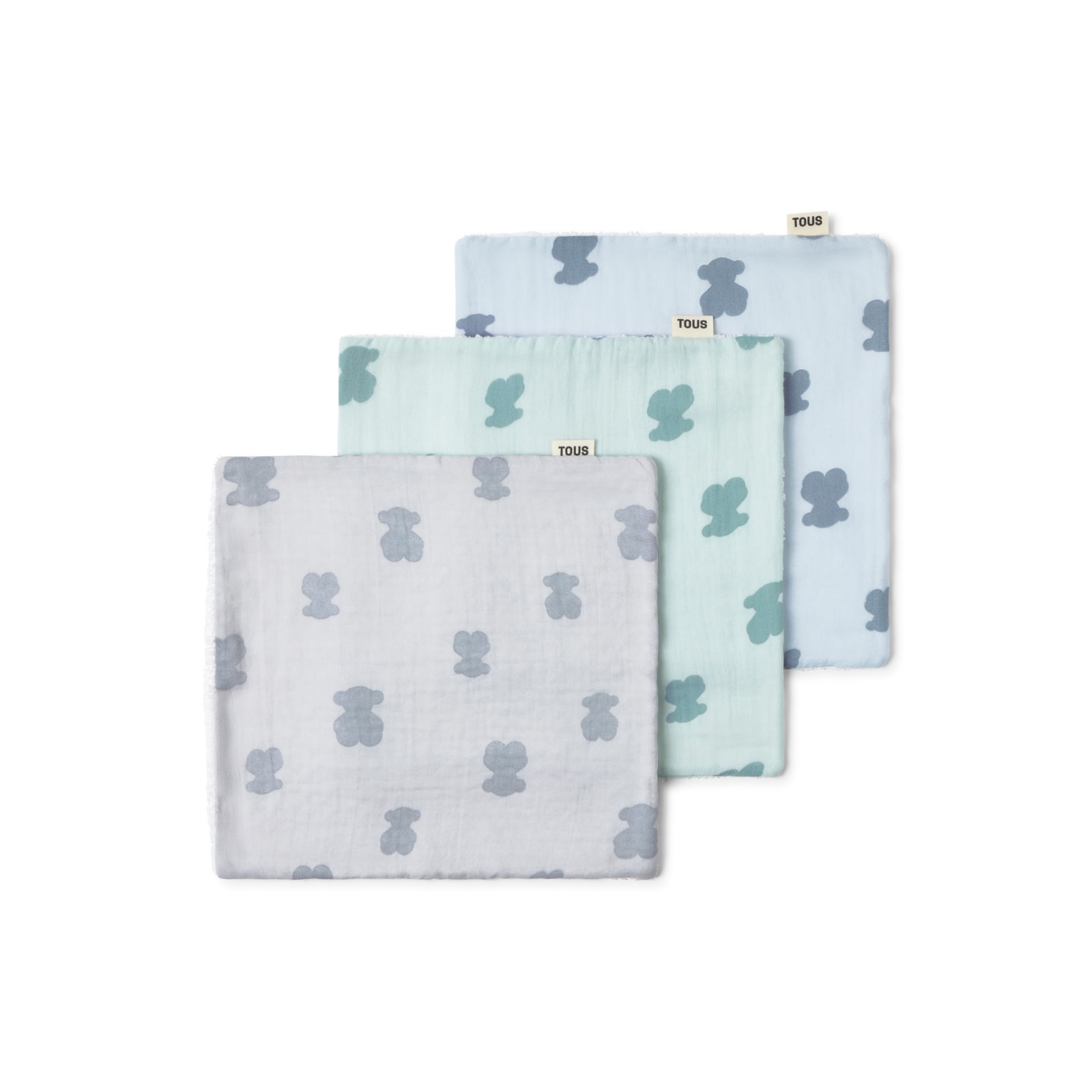 Pack de mini toallas 30x30 cm Tous Baby con osos sobre rizo - Azul claro Azul claro-3