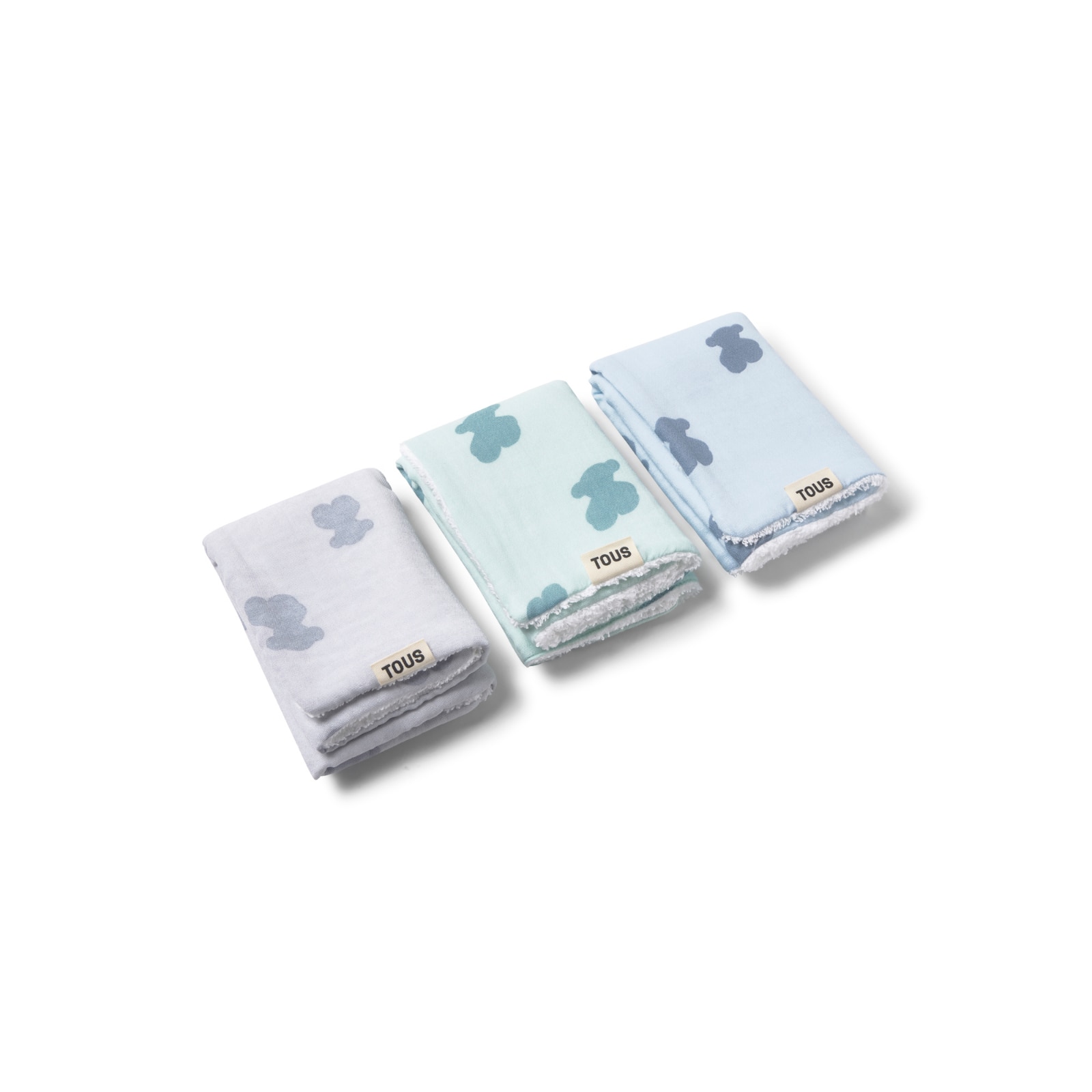 Pack de mini toallas 30x30 cm Tous Baby con osos sobre rizo - Azul claro Azul claro-4