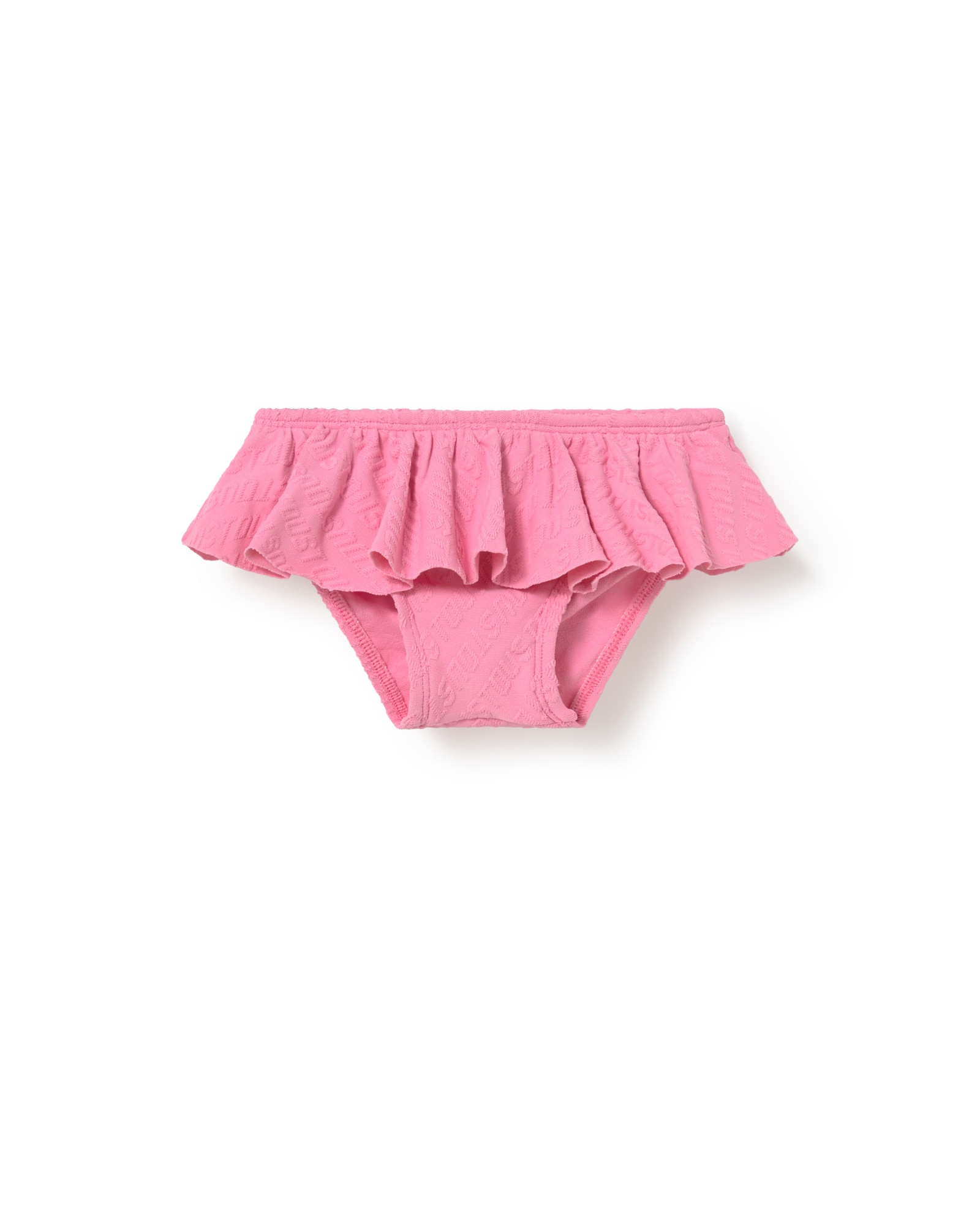Bañador de niña con gran volante en jaquard con logo TOUS - Rosa chicle Rosa chicle-1