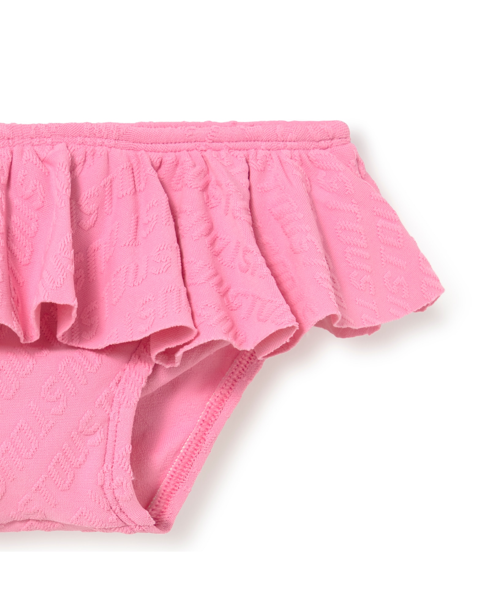Bañador de niña con gran volante en jaquard con logo TOUS - Rosa chicle Rosa chicle-3