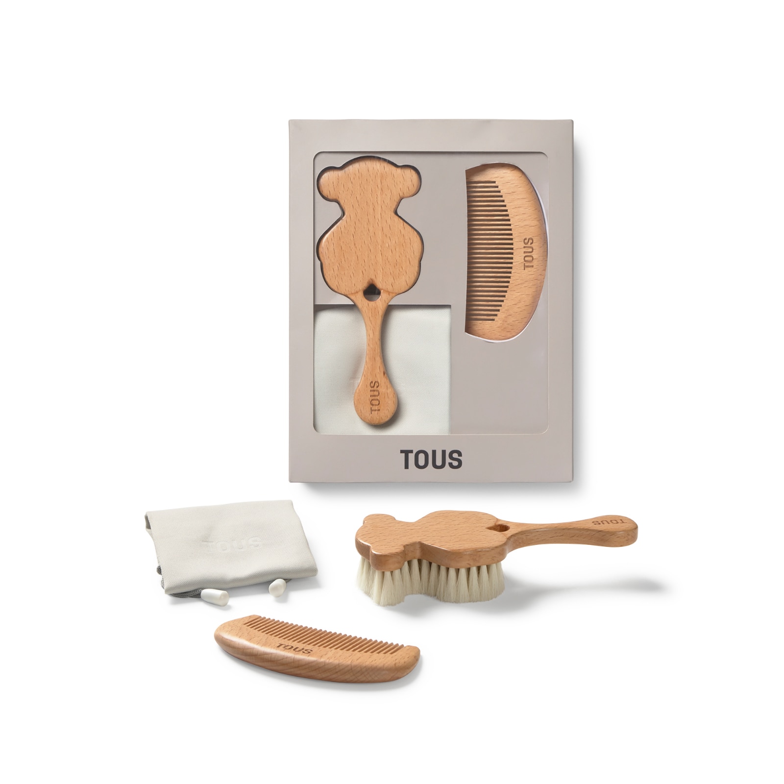 Imagen 0 de Set de cepillo y peine Tous Baby de madera de haya natural Beige