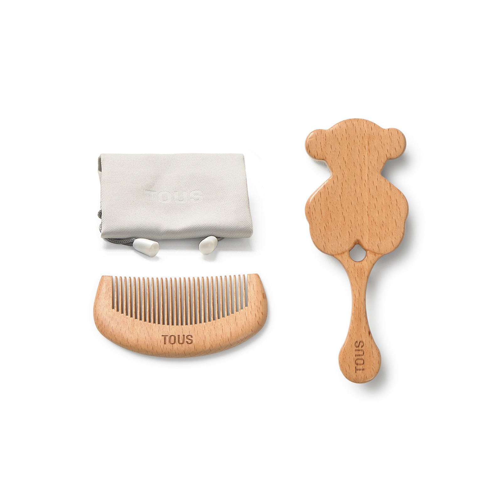 Set de cepillo y peine Tous Baby de madera de haya natural - Beige Beige-2
