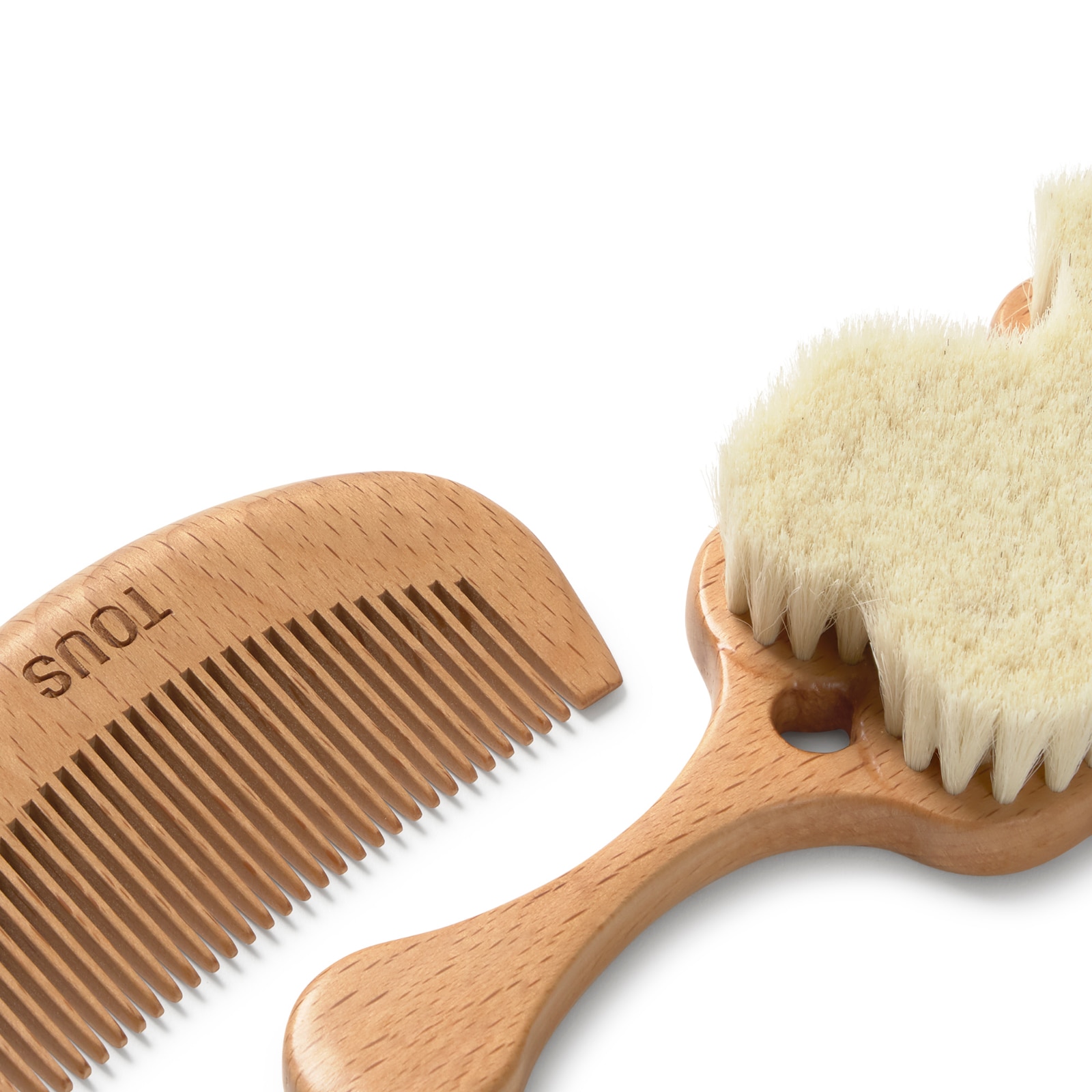 Set de cepillo y peine Tous Baby de madera de haya natural - Beige Beige-3