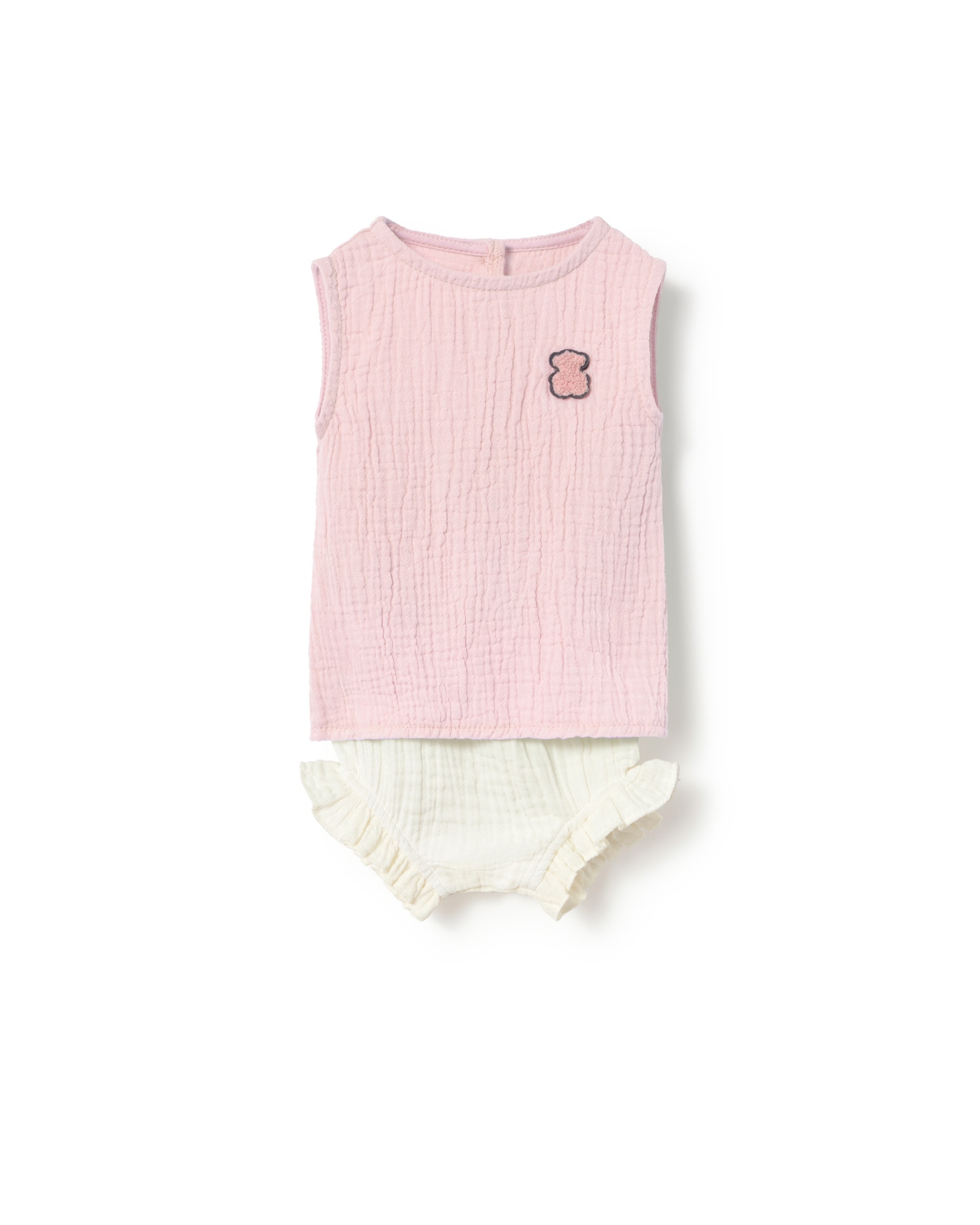 Conjunto de bebé niña en algodón de muselina - Tous - Rosa / Blanco Rosa / Blanco-1