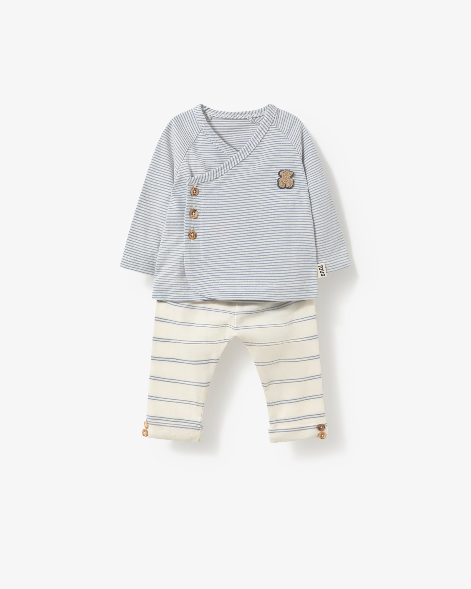 Imagen 0 de Conjunto de bebé niño en algodón a rayas con camiseta cruzada y legging Azul claro