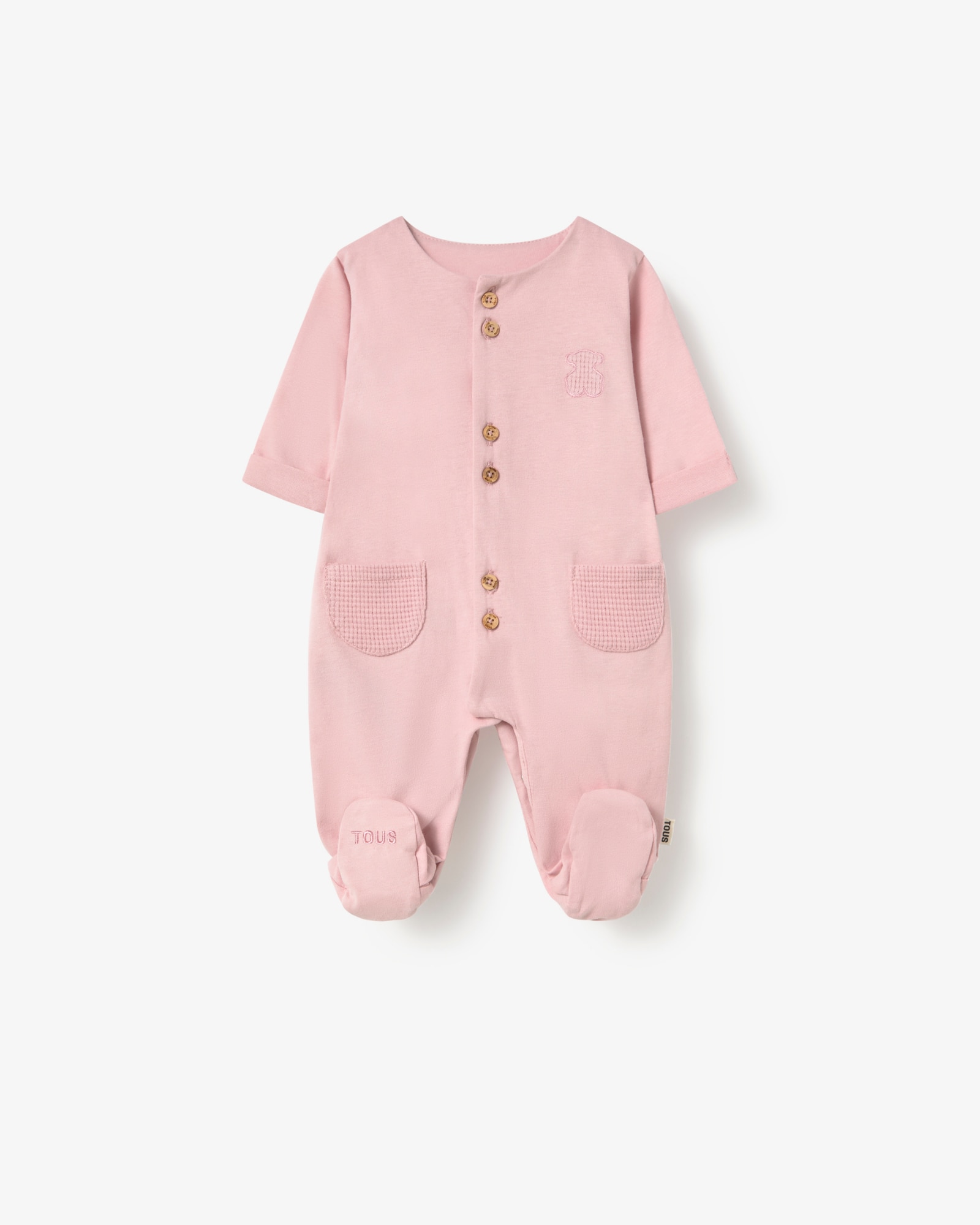 Pelele de bebé niña en algodón liso con abotonado frontal - Tous - Rosa Rosa-1