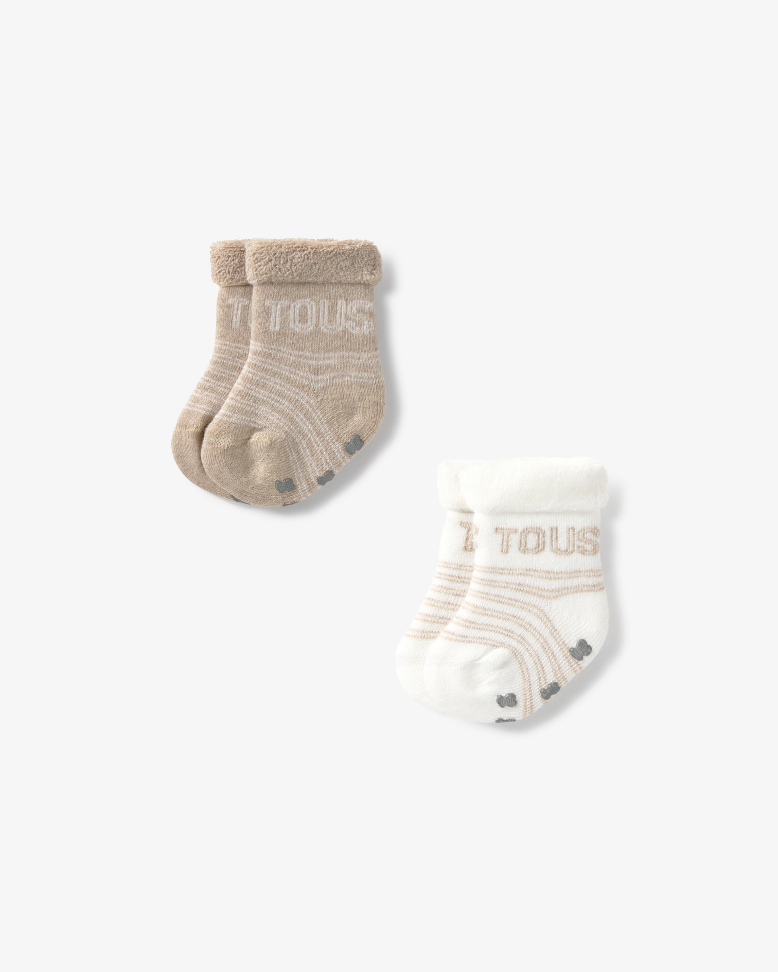Imagen 3 de Set de 2 calcetines de bebé con logo tous y rayas, con suela antideslizante - Beige Beige