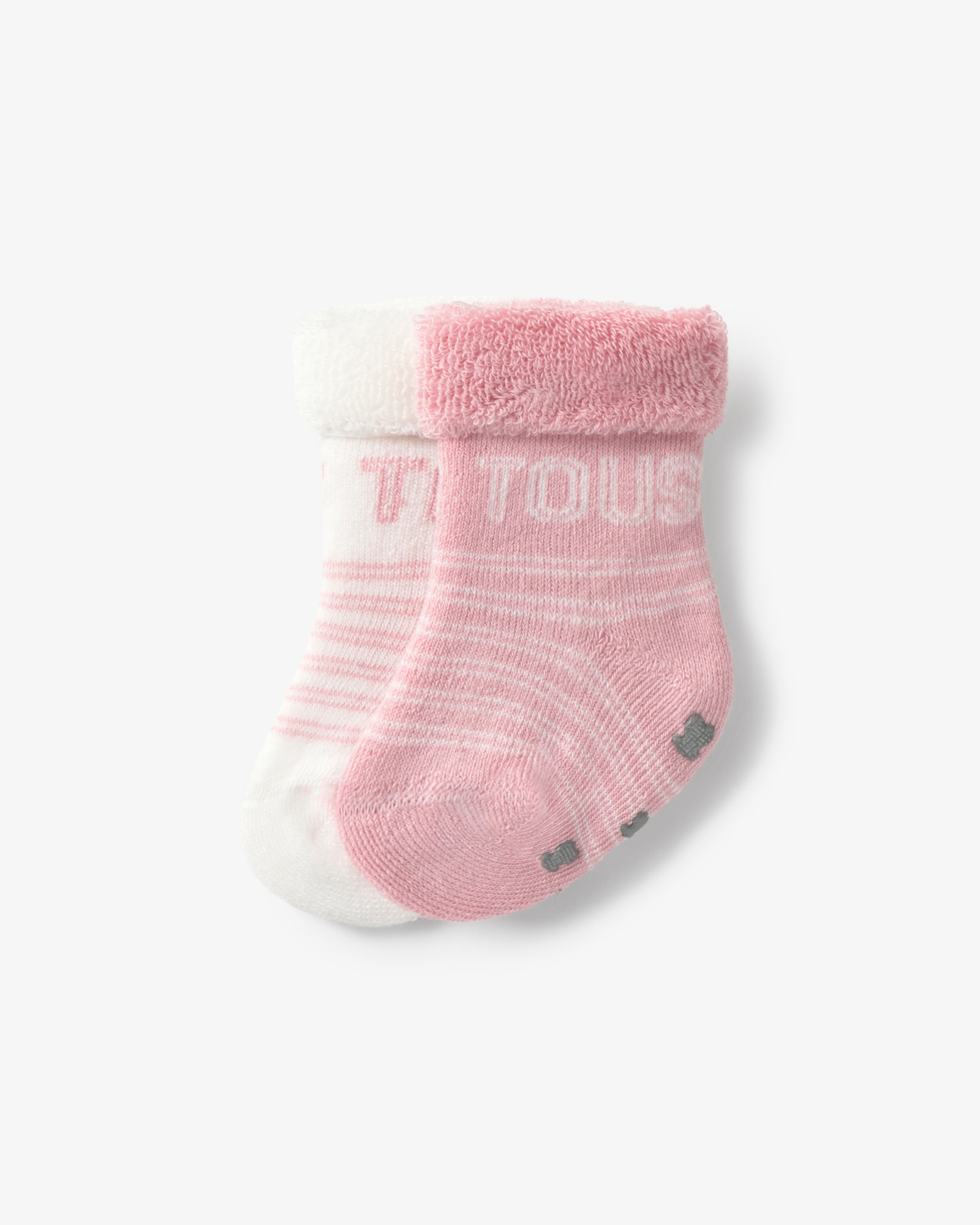 Imagen 1 de Set de 2 calcetines de bebé con logo tous y rayas, con suela antideslizante - Rosa Rosa