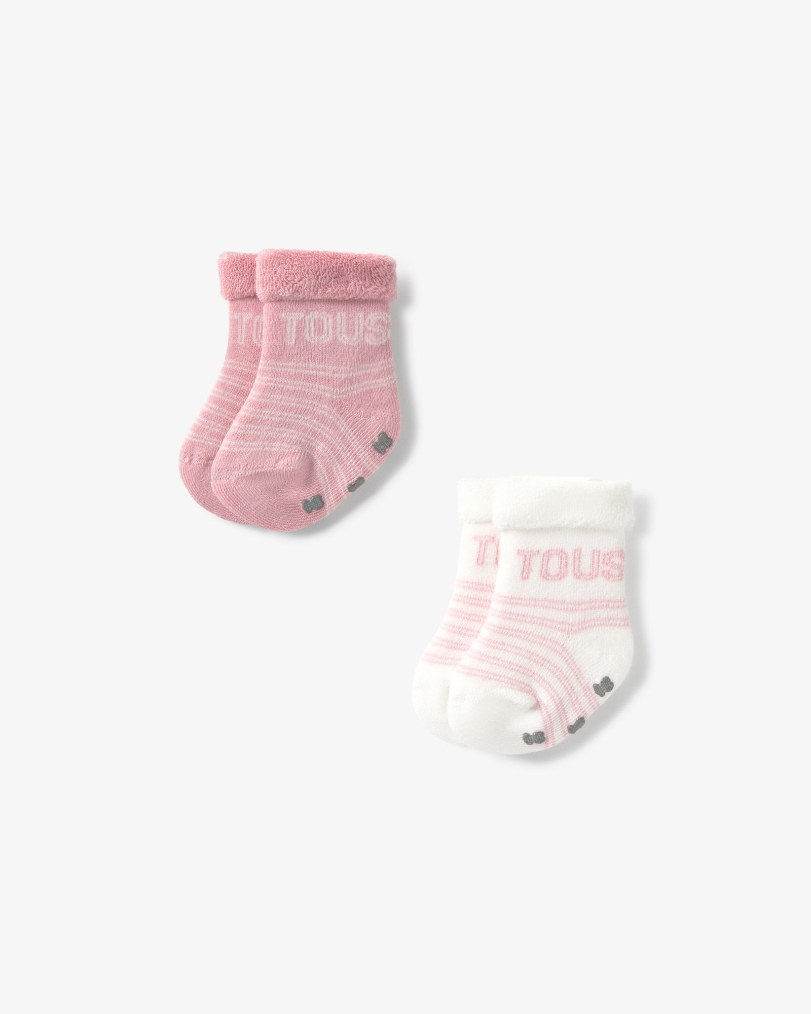 Imagen 3 de Set de 2 calcetines de bebé con logo tous y rayas, con suela antideslizante - Rosa Rosa