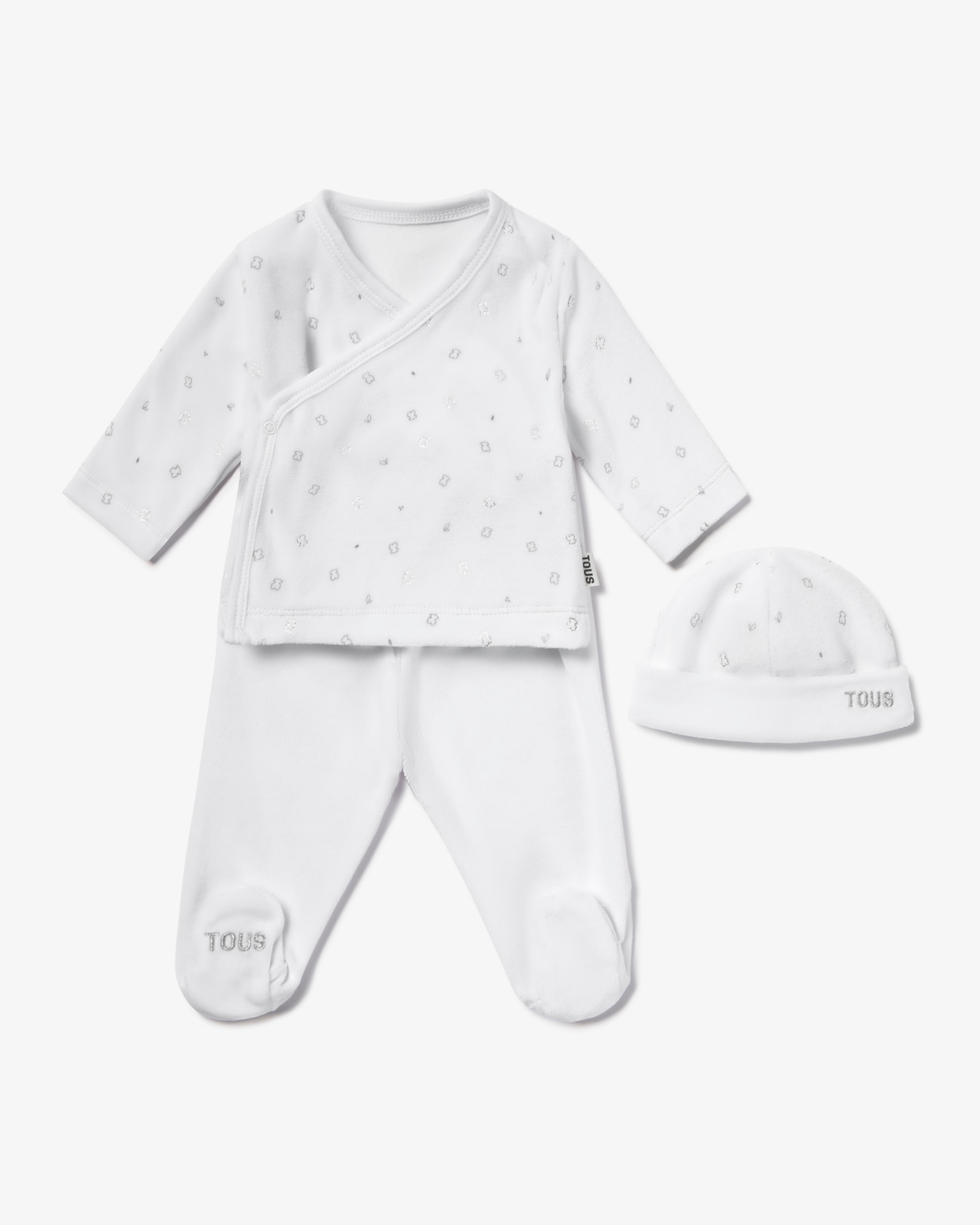Set de bebé niño primera puesta tundosado con gorro, camiseta cruzada y polaina - Tous - Blanco Blanco-1