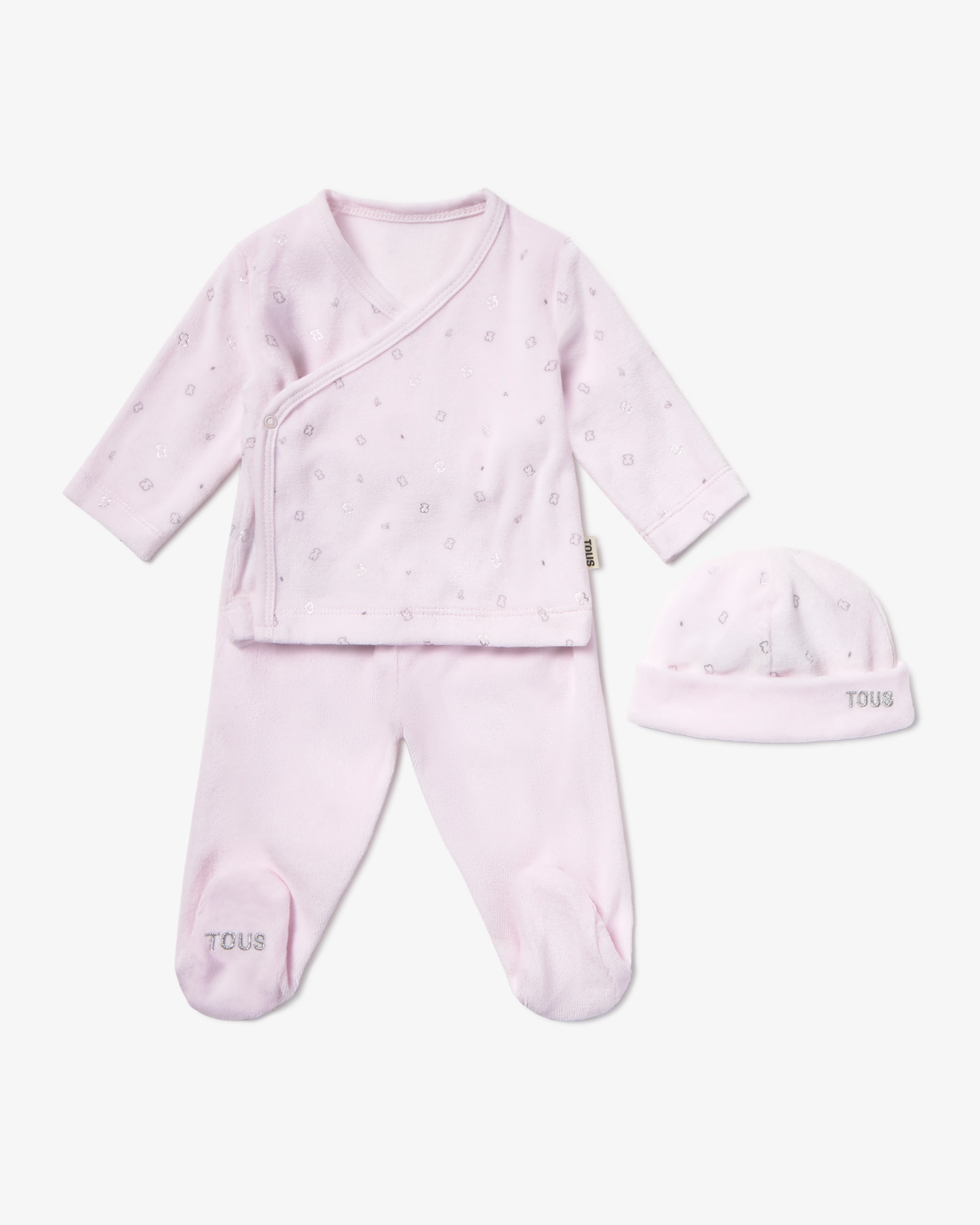 Set de bebé niño primera puesta tundosado con gorro, camiseta cruzada y polaina - Tous - Rosa Rosa-1