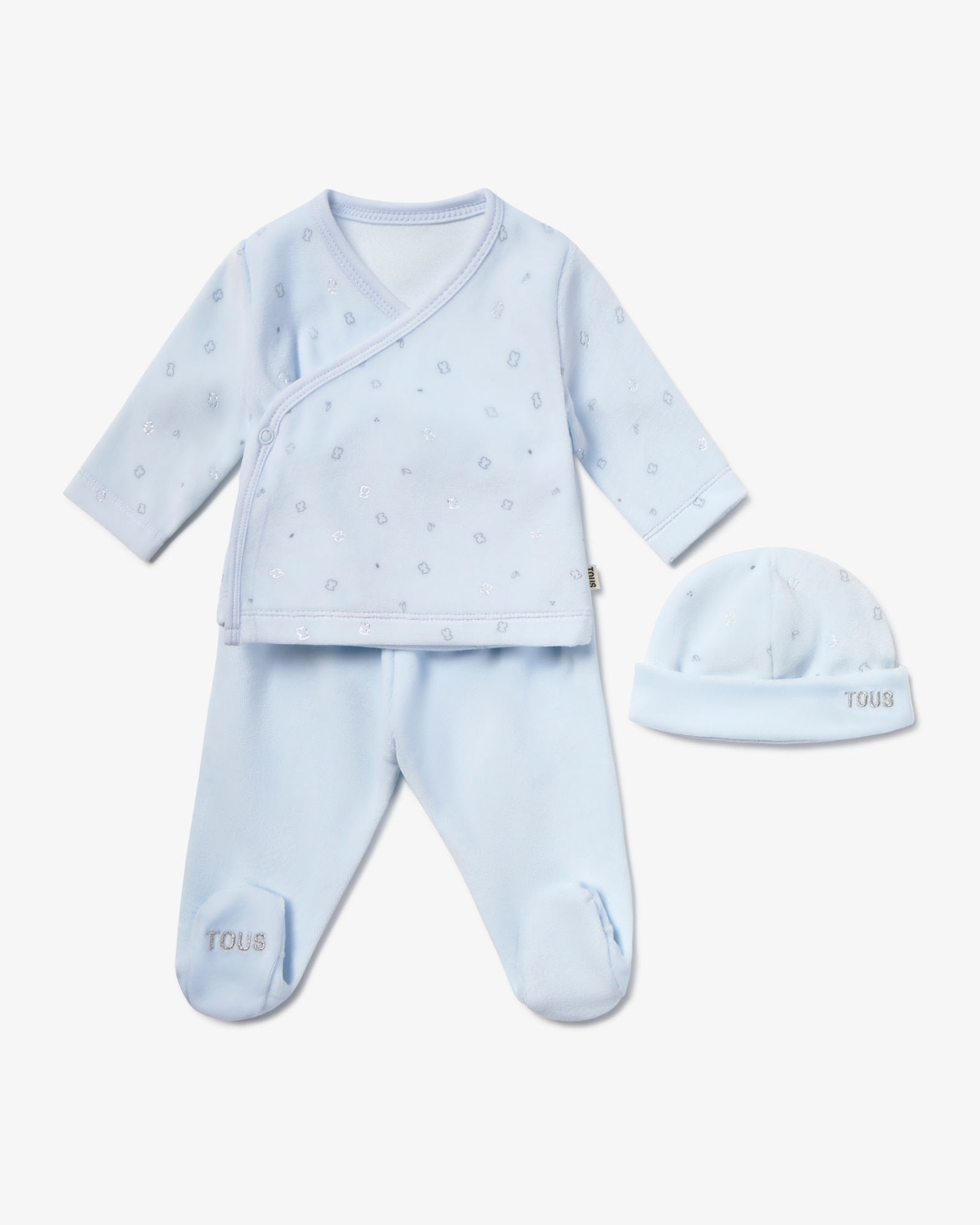 Set de bebé niño primera puesta tundosado con gorro, camiseta cruzada y polaina - Tous - Azul claro Azul claro-1