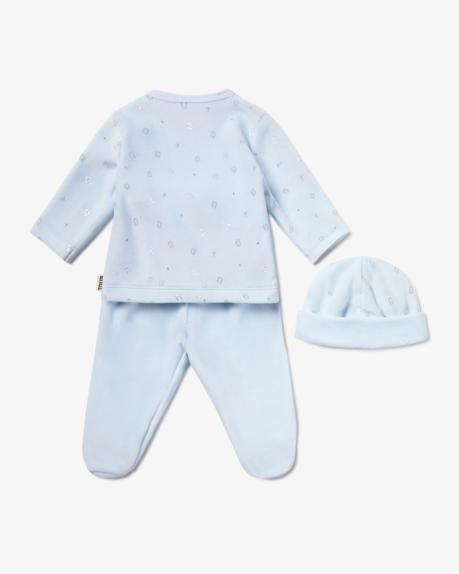Set de bebé niño primera puesta tundosado con gorro, camiseta cruzada y polaina - Tous - Azul claro Azul claro-3