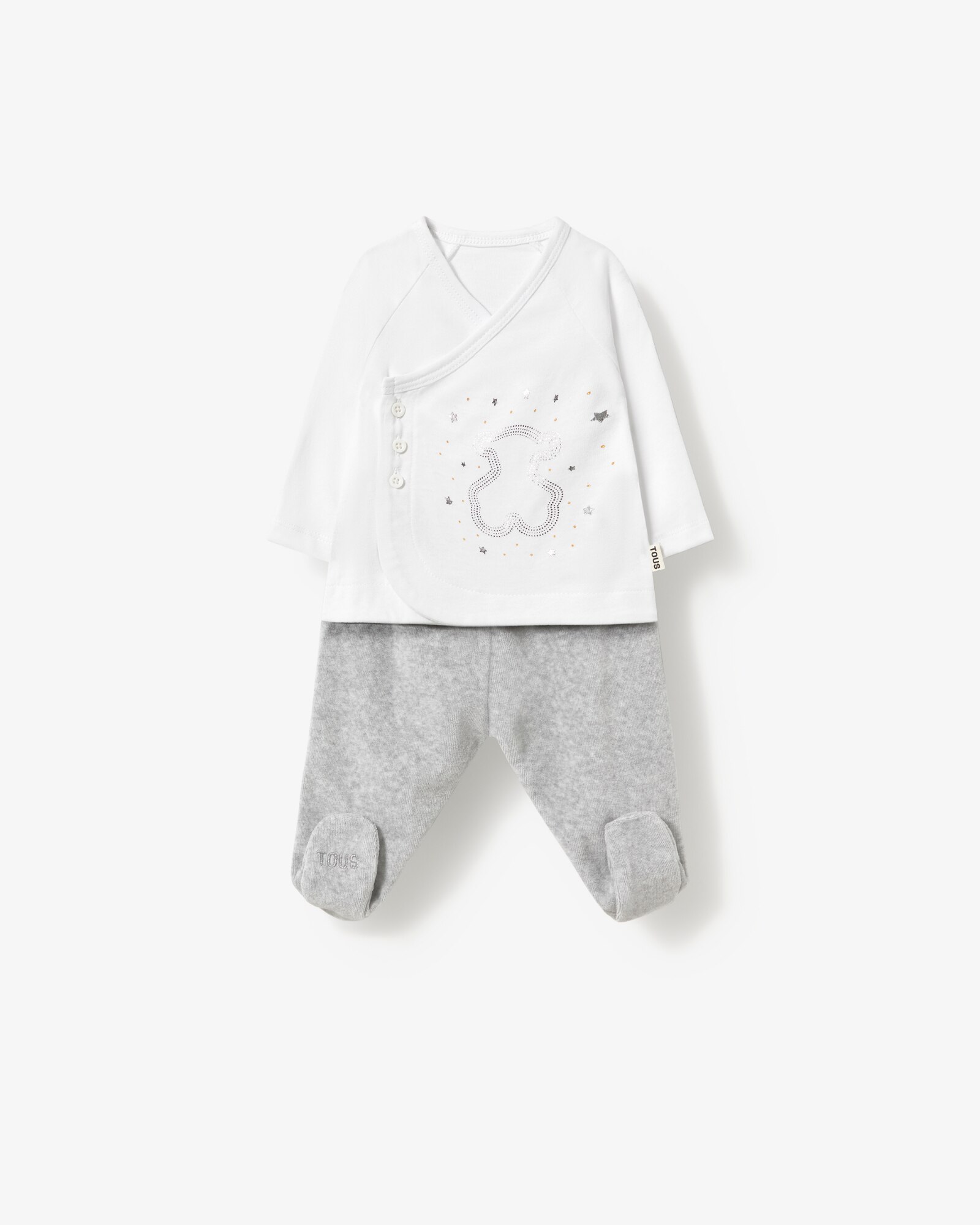 Conjunto de bebé niño en algodón estampado, combinado con tundosado liso - Tous - Blanco Blanco-1