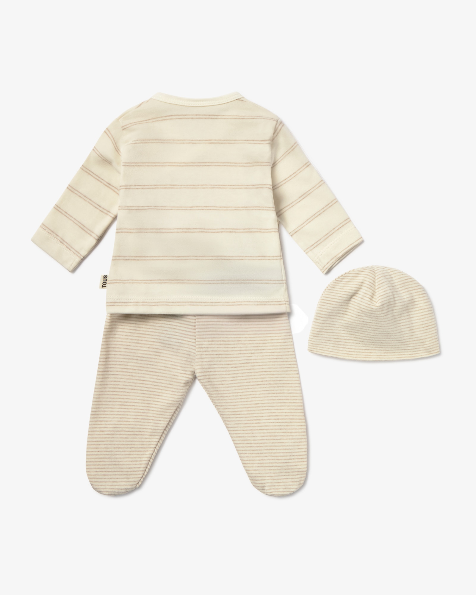 Set de bebé niño primera puesta de algodón con gorro, camiseta cruzada y polaina - Tous - Beige Beige-3