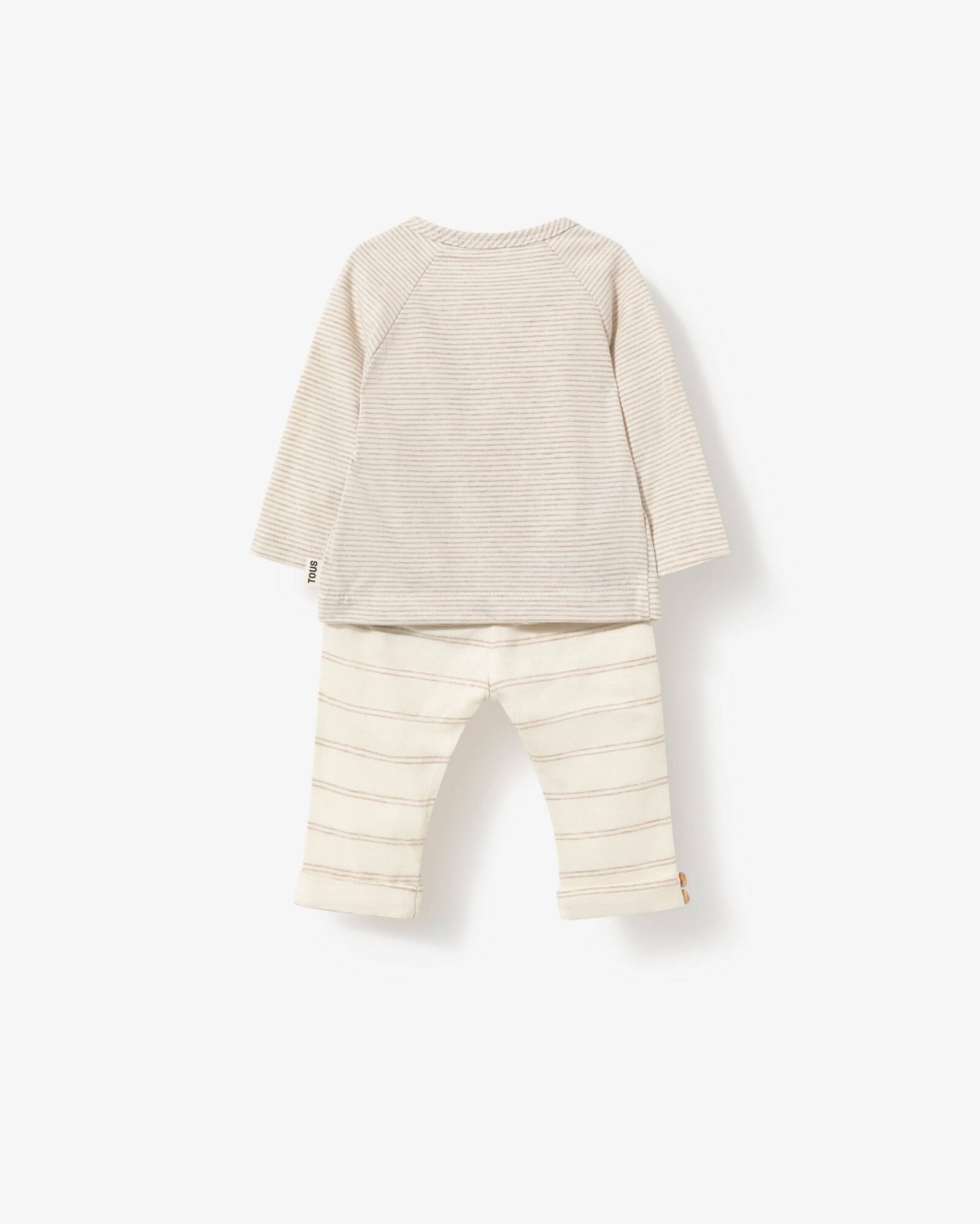 Conjunto de bebé niño en algodón a rayas con camiseta cruzada y legging - Tous - Beige Beige-3